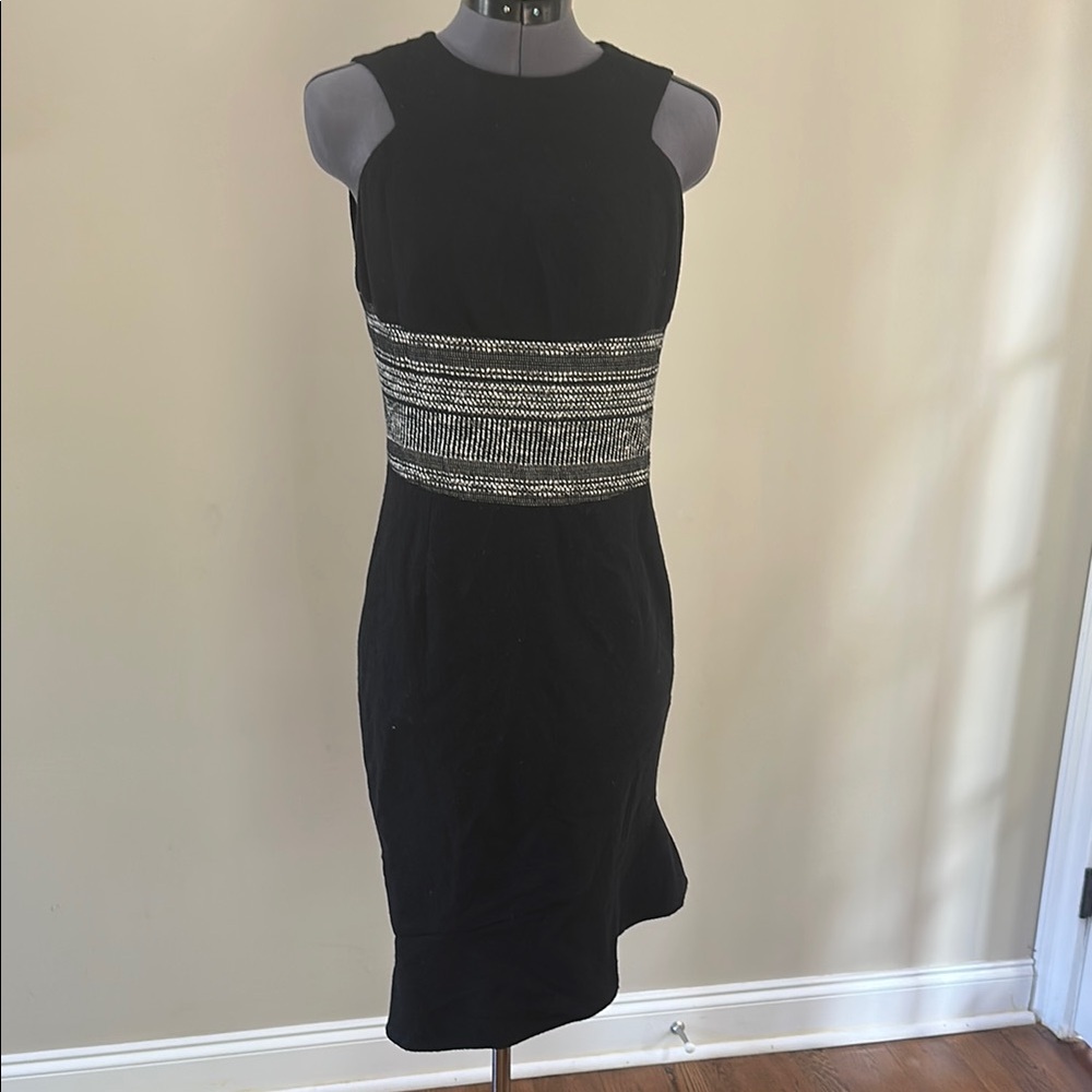 Elegant Black Sleeveless Dress with White Accents